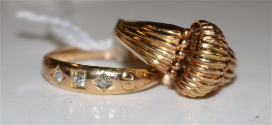 15ct gold & diamond gypsy-set ring & an 18ct textured gold ring
